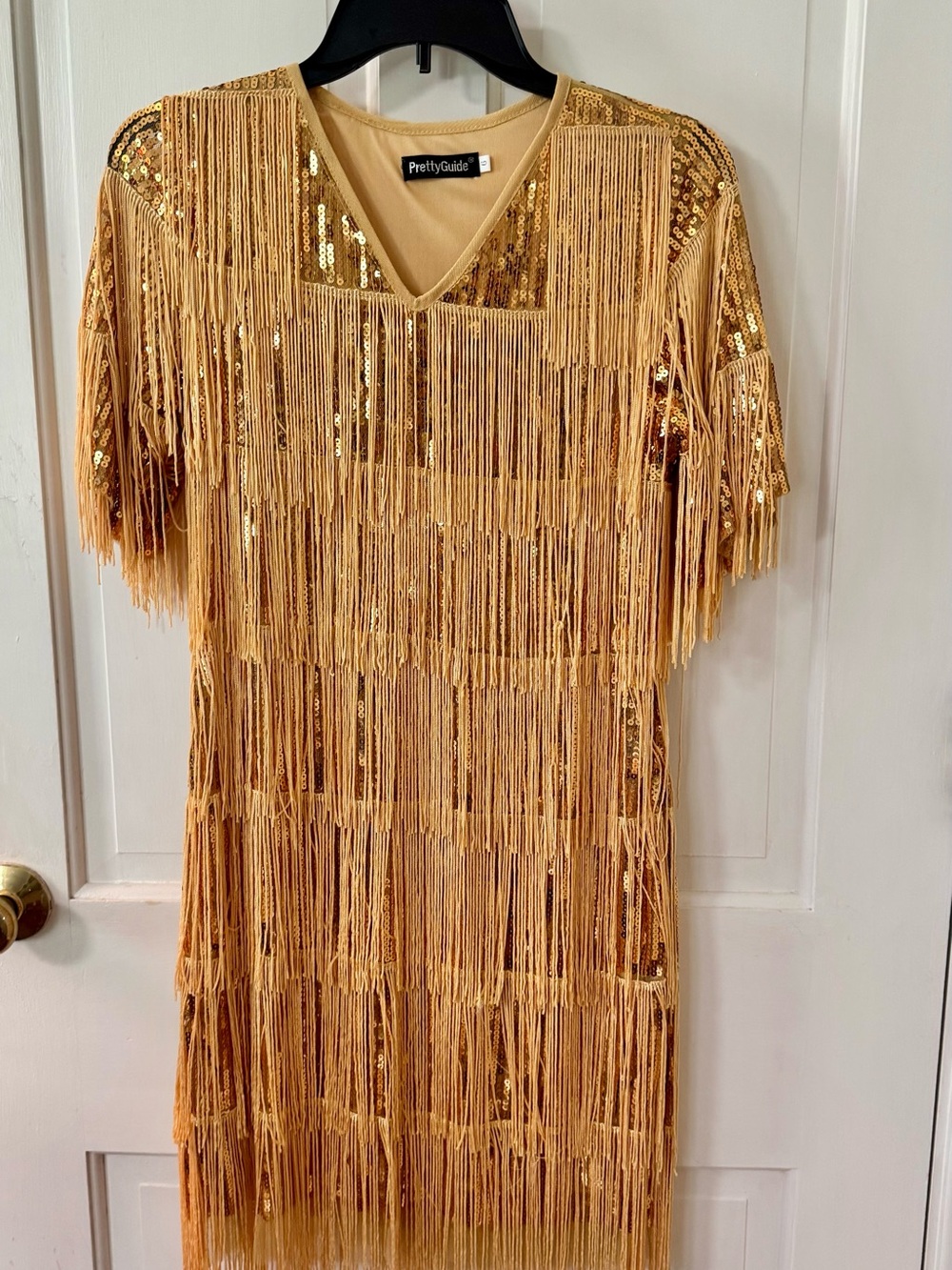 Pretty Guide Gold Sequin Fringe Party Dress